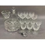 A quantity of glassware including a decanter, bowls, hocks, wines etc