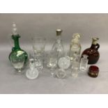A quantity of Victorian and later glassware including decanters, carafes, glasses, scent bottles etc