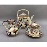 A Masons Ironstone Mandalay pattern teapot and cover, a similar octagonal jug and a chocolate cup,