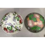 An Art Deco style ceiling bowl of shallow circular form, decorated with flowers and leafage in pinks