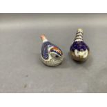 A Royal Crown Derby Jenny Wren paperweight, gold button, 9cm long; together with another Royal Crown
