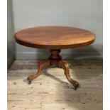 A Victorian mahogany circular centre table, shallow frieze on turned column with a moulded sockel