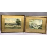 J B Lee, rural landscape with harvest scene, watercolour, signed to lower right, 42cm x 47cm,