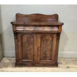A Victorian mahogany small chiffoniere rectangular top above a figured frieze drawer, flanked by a