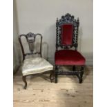 A Victorian oak ebonized Jacobean revival hall chair together with a Victorian mahogany salon