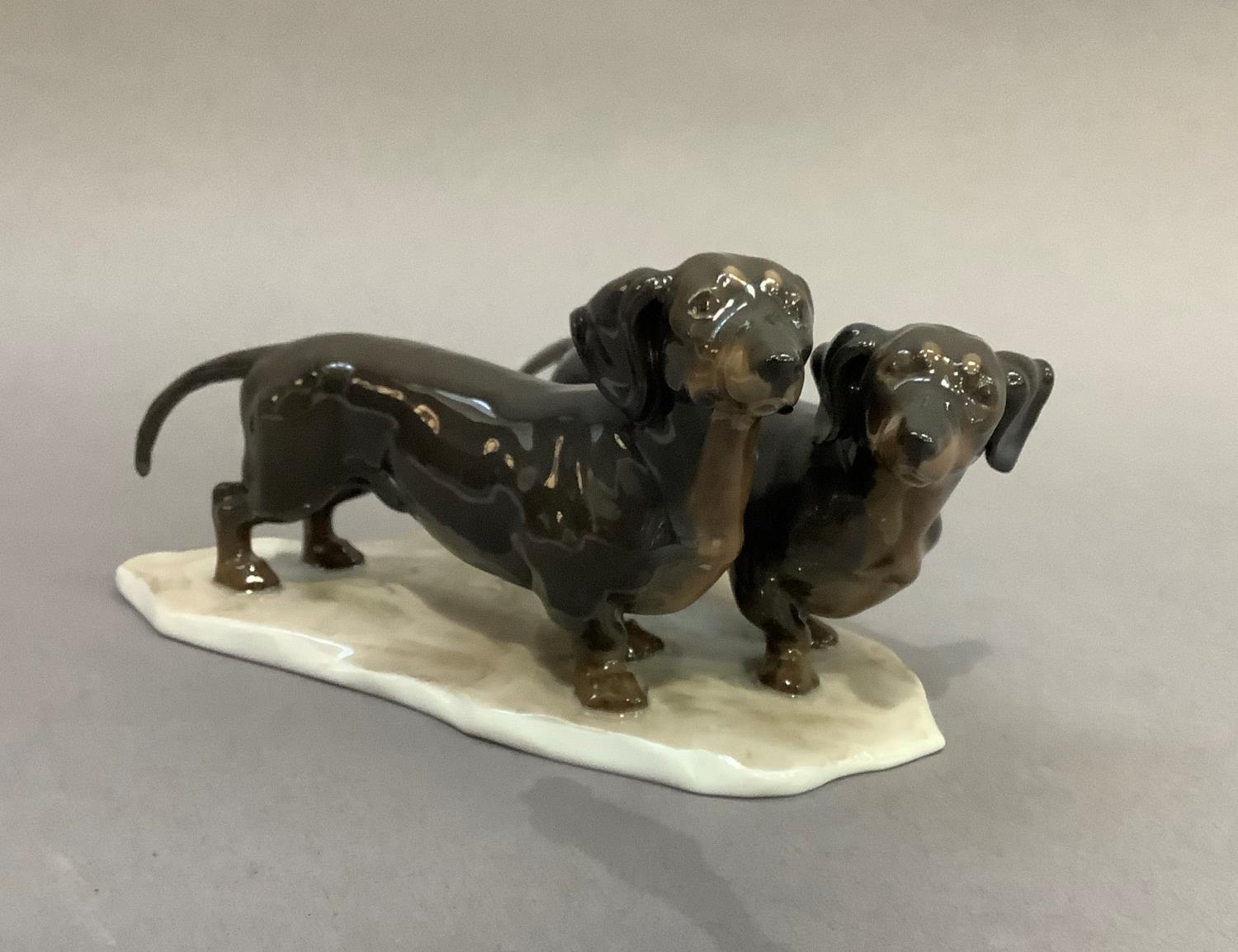 A Rosenthal group of two Dachshunds on a naturalistic base, 8.5cm high by approximately 17cm long - Image 2 of 4