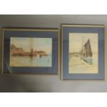 A pair of watercolours by D.B. Mackay, Preparing For The North, fishing boats at anchor and a