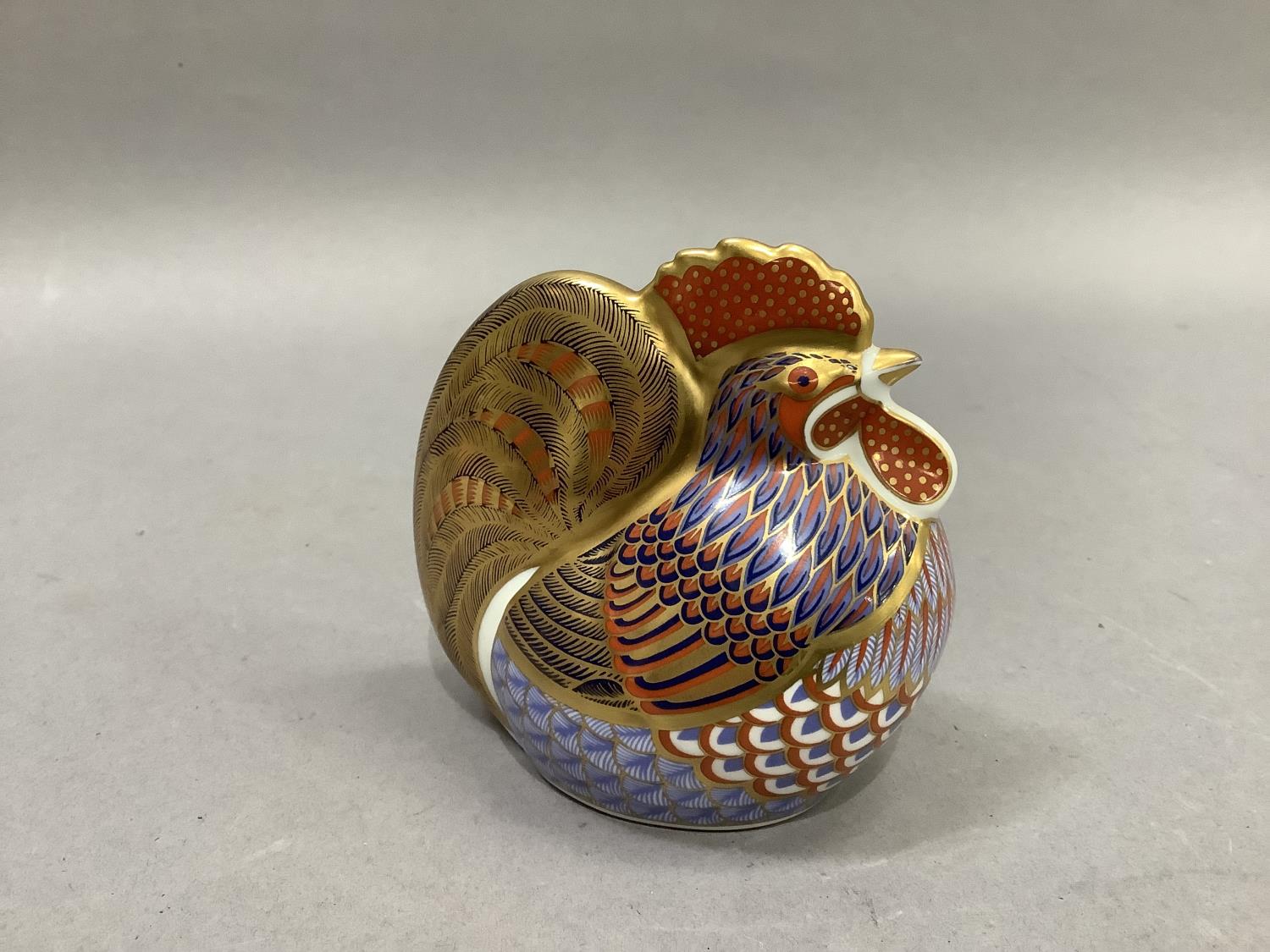 A Royal Crown Derby cockerel paperweight with gold button, 10cm wide, 10cm high - Image 4 of 4