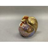 A Royal Crown Derby cockerel paperweight with gold button, 10cm wide, 10cm high