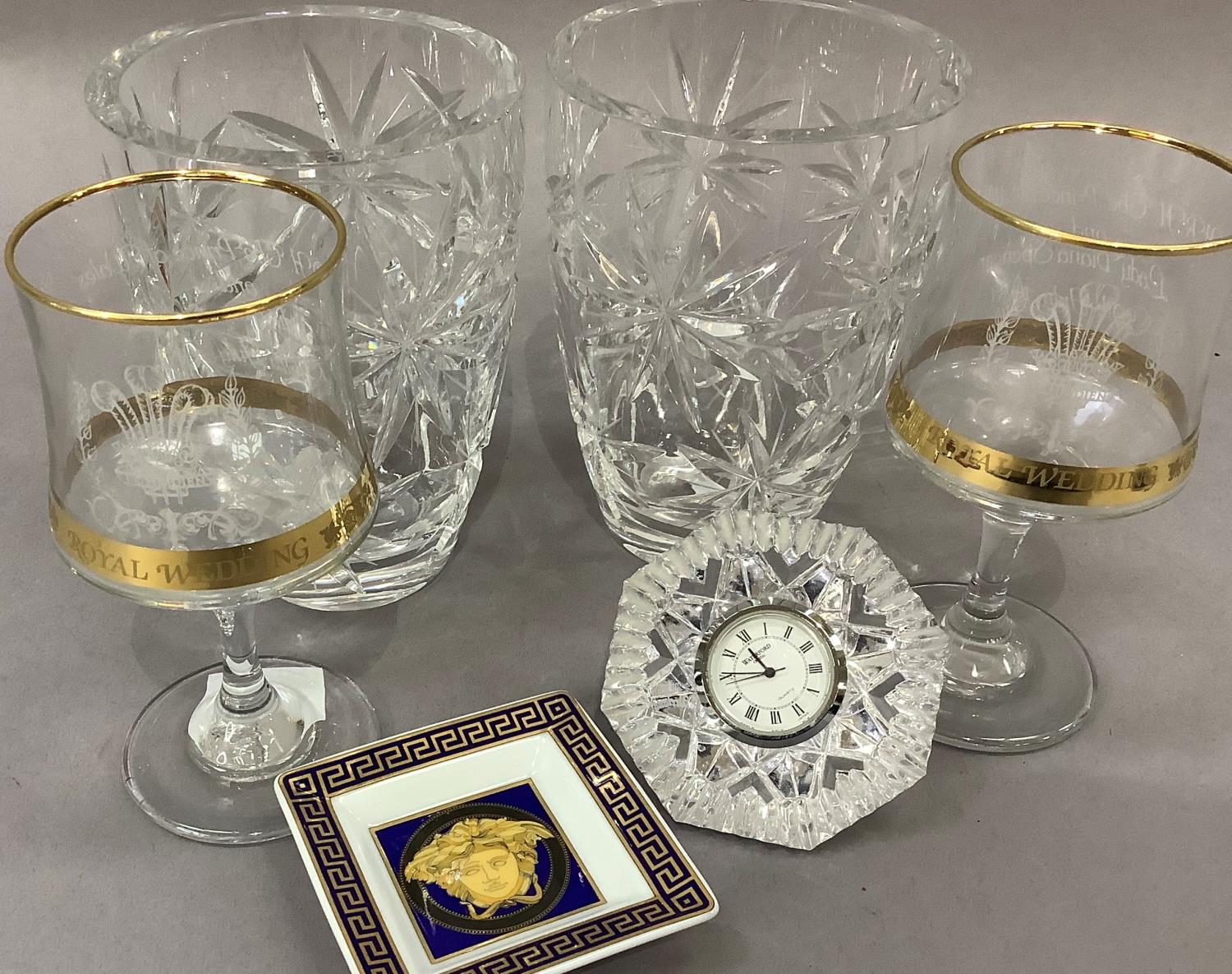 A Versace Medusa blue pin dish of square outline together with a Waterford Crystal cased mantel - Image 4 of 4