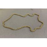 A neckchain in hollow rope links of yellow metal (tests as 9ct gold), approximate length 50cm ,