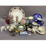 A quantity of miscellaneous ceramics and glass to include Royal Doulton Gay Morning figure, pair