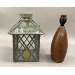 A wooden table lamp made by Lee Pym Tristis Cottage, Harford, Ivy Bridge, Devon together with a lead