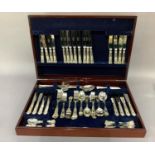 A mahogany canteen of silver plated cutlery, Kings pattern, complete for eight, missing one teaspoon