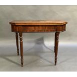 A William IV mahogany tea table, the canted rectangular top above a panelled figured frieze, applied