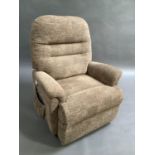 An electric reclining armchair in brown fabric