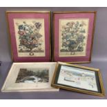 Pair of botanical prints after Capsteels, April and October together with various prints, oil and