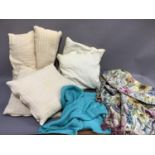 A Bundle and Berry turquoise throw, a floral printed bed throw with beaded and tasselled ends