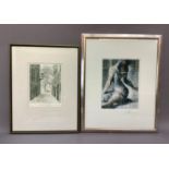 Three quarter portrait of a dancer, colour print, indistinctly signed, 28cm by 21cm together with