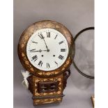 A Victorian walnut veneered drop dial wall clock, the circular face with Roman numeral, twin winding