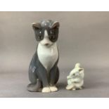 A Bing and Grondhal sitting cat and mouse, 12cm and 4.5cm high respectively (2)