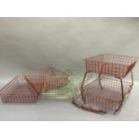 Vintage and red coated wire filing trays with fitments together with two other wire filing trays