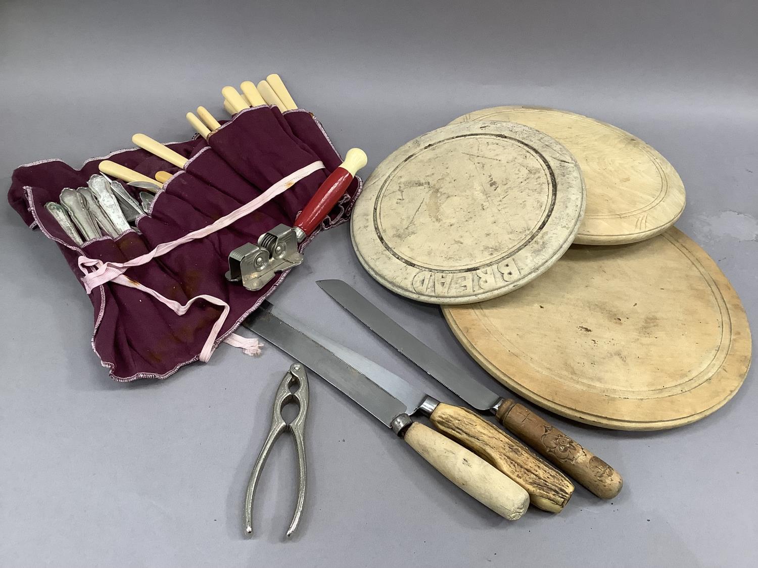 Three circular bread boards and knives and a quantity of silver plated ware, etc - Image 2 of 3