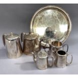 A four piece hotel ware silver plated tea service together with small hot water or chocolate pot,