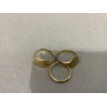 Three rings, all in 9ct gold, two signet rings and one wedding ring, approximate weight 8gm