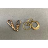 A small amount of 9ct gold jewellery and findings with two swivel fasteners, a pair of hinged