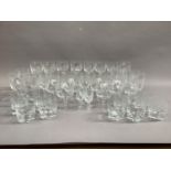 A part suite of Polish table glass comprising wine hocks, brandy glasses, tumblers, liqueurs, etc,
