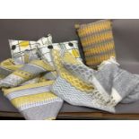 A yellow, grey and white bed throw (double/king), a co-ordinating cushion, Kelly Hoppen grey/white