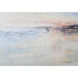 ARR John Sibson (b.1942), 'Filey,' coastal landscape at sunset, watercolour, signed and dated (19)95
