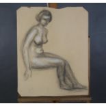 ARR Druie Bowett (1924-1998), study of a female nude, sitting, charcoal with white, signed and dated