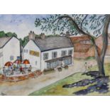 ARR Lois Bygrave (1915-1996), The Blue Bell at Arkendale, North Yorkshire, inn and beer garden, pen,