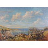 Mid 20th Century European, Coastal landscape with sailing dinghies in a bay, oil on board,