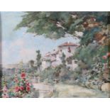 M. Dominguez, 20th Century, Spanish villa and gardens, oil on canvas, signed to lower left, 21cm x