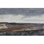 ARR Druie Bowett (1924-1998), moorland landscape, pan and ink and colour wash, unsigned, 35cm x