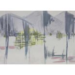 ARR Druie Bowett (1924-1998), mountains and trees, colour wash, unsigned, 36cm x 51cm. Provenance:
