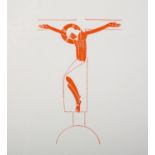 After Eric Gill (1882-1940), Crucifix, woodblock print in colour, no. 204/480, 17.5cm x 15cm