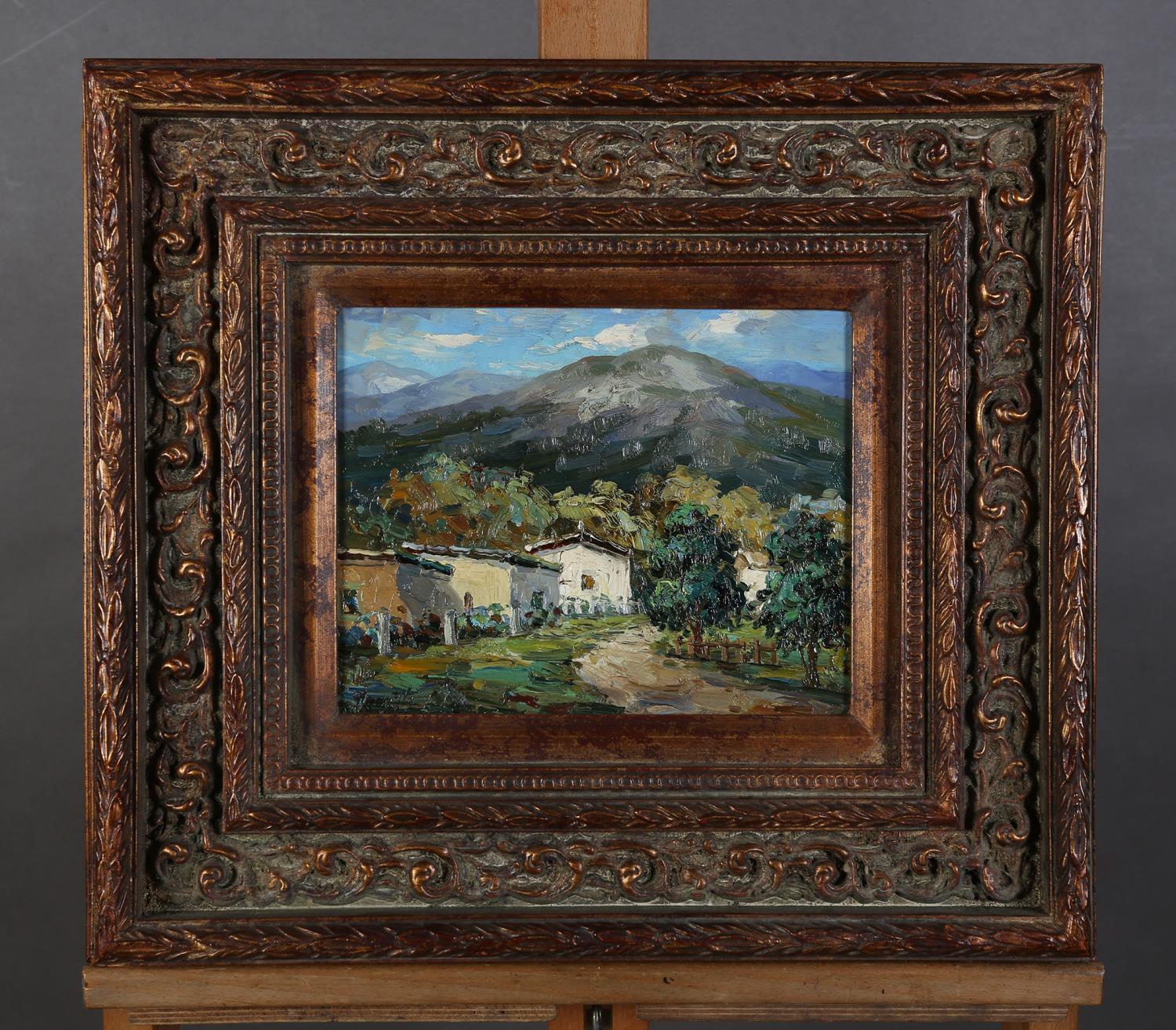 20th Century European, mountain landscape with white washed houses, oil on canvas, indistinctly - Image 2 of 4