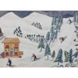 ARR Lois Bygrave (1915-1996), Interlaken, Switzerland, skiers on the slopes and skaters on a