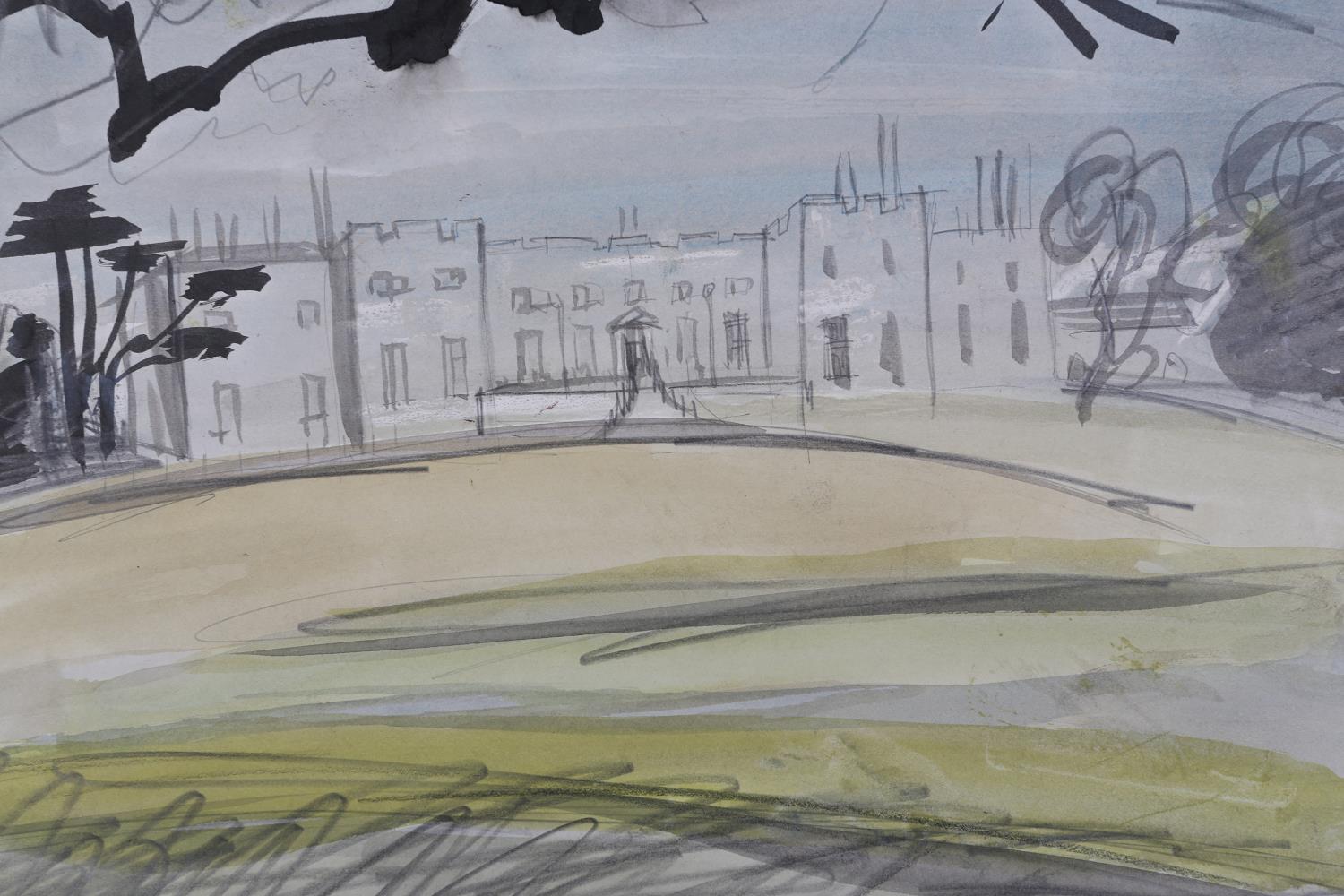 ARR Druie Bowett (1924-1998), Hazlewood Castle, nr.Tadcaster, pen and ink, pencil and colour wash, - Image 2 of 3