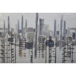 ARR Druie Bowett (1924-1998), Industrial landscape, abstract, oil on canvas, incised signature and