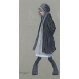 ARR Brian Shield 'braaq' (1951-1997), portrait of a girl wearing hat and coat, standing, pastel,