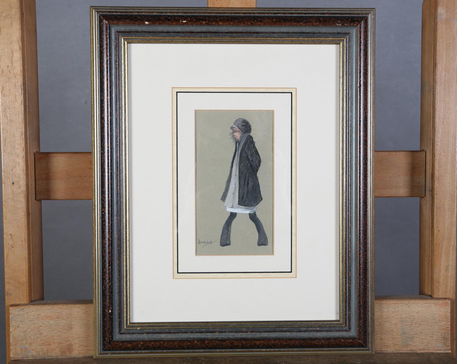 ARR Brian Shield 'braaq' (1951-1997), portrait of a girl wearing hat and coat, standing, pastel, - Image 2 of 5