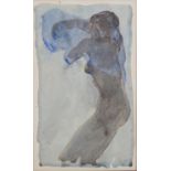 Mido, 20th Century, reclining nude female, three quarter portrait, colour wash over pen, signed to