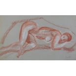 ARR Druie Bowett (1924-1998), study of a female nude, sleeping, red crayon with white, signed to