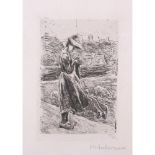 By and After Max Liebermann (1847-1935) 'Kleine Schafhirtin', black and white etching, signed in