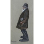 ARR Brian Shields 'braaq' (1951-1997), portrait of an elderly man, wearing hat and coat, standing